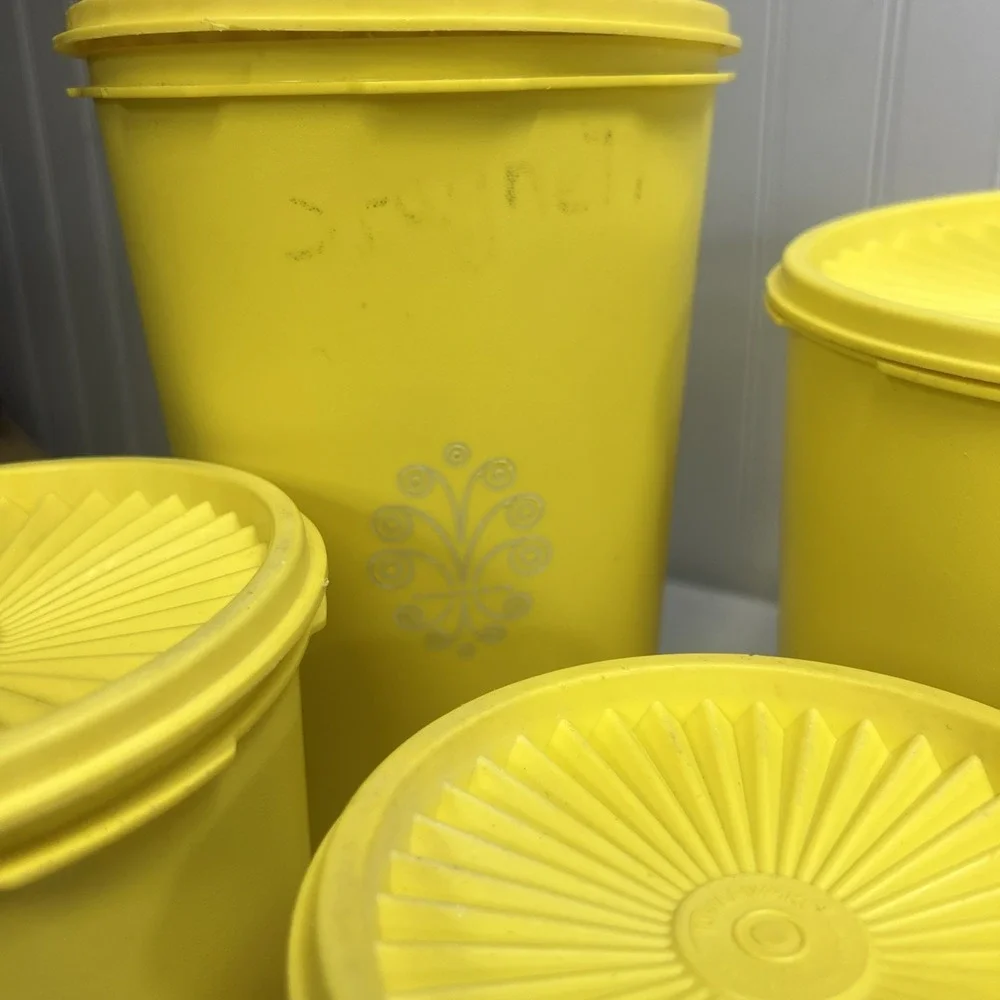 MCM 1970's Tupperware Daffodil Yellow Canister Set W/Lids 12pc Set